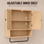Bathroom Cabinet Wall Mounted, Bathroom Wall Cabinet with 2 Doors, Adjustable Shelf Storage for Toilet, Oak