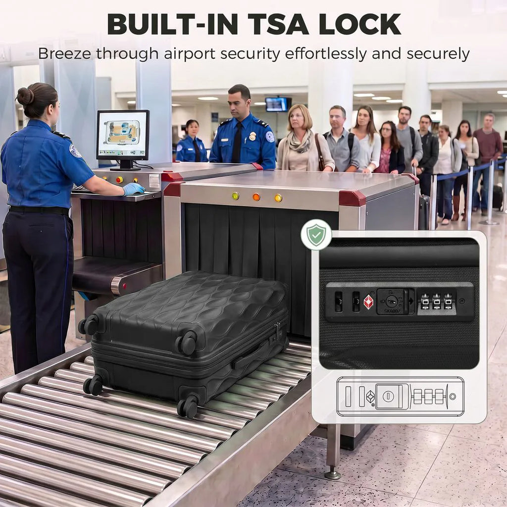 2-Piece Luggage Set, ABS Hard Shell Carry On Suitcase Set with TSA Lock, Spinner Wheels, 12/20 inch, Black