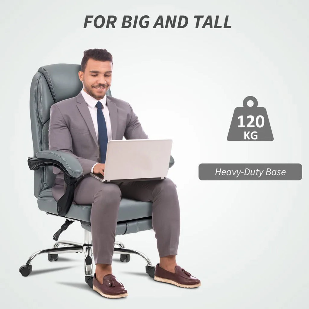 Faux Leather Reclining Office Chair, with Footrest - Grey