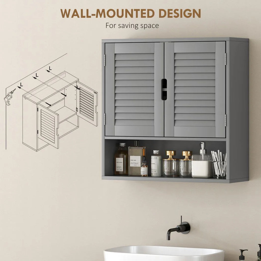 Bathroom Cabinet, Wall Mounted Storage Cabinet with Adjustable Shelves, 60 x 20 x 60 cm, Grey
