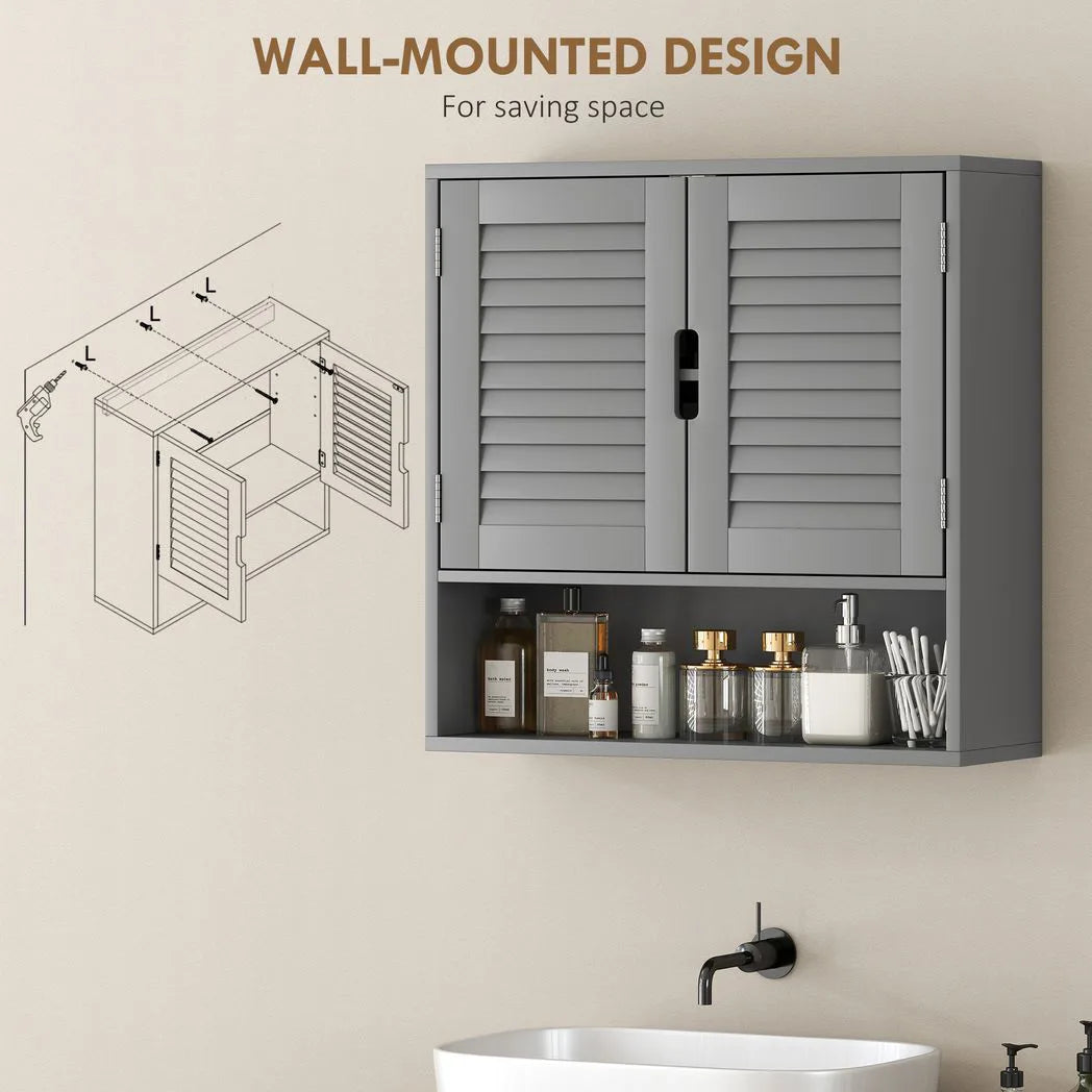 Bathroom Cabinet, Wall Mounted Storage Cabinet with Adjustable Shelves, 60 x 20 x 60 cm, Grey