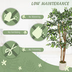 150cm Artificial Ficus Tree, Fake Potted Tree with Solid Wood Trunk and Pot for Indoor, Green