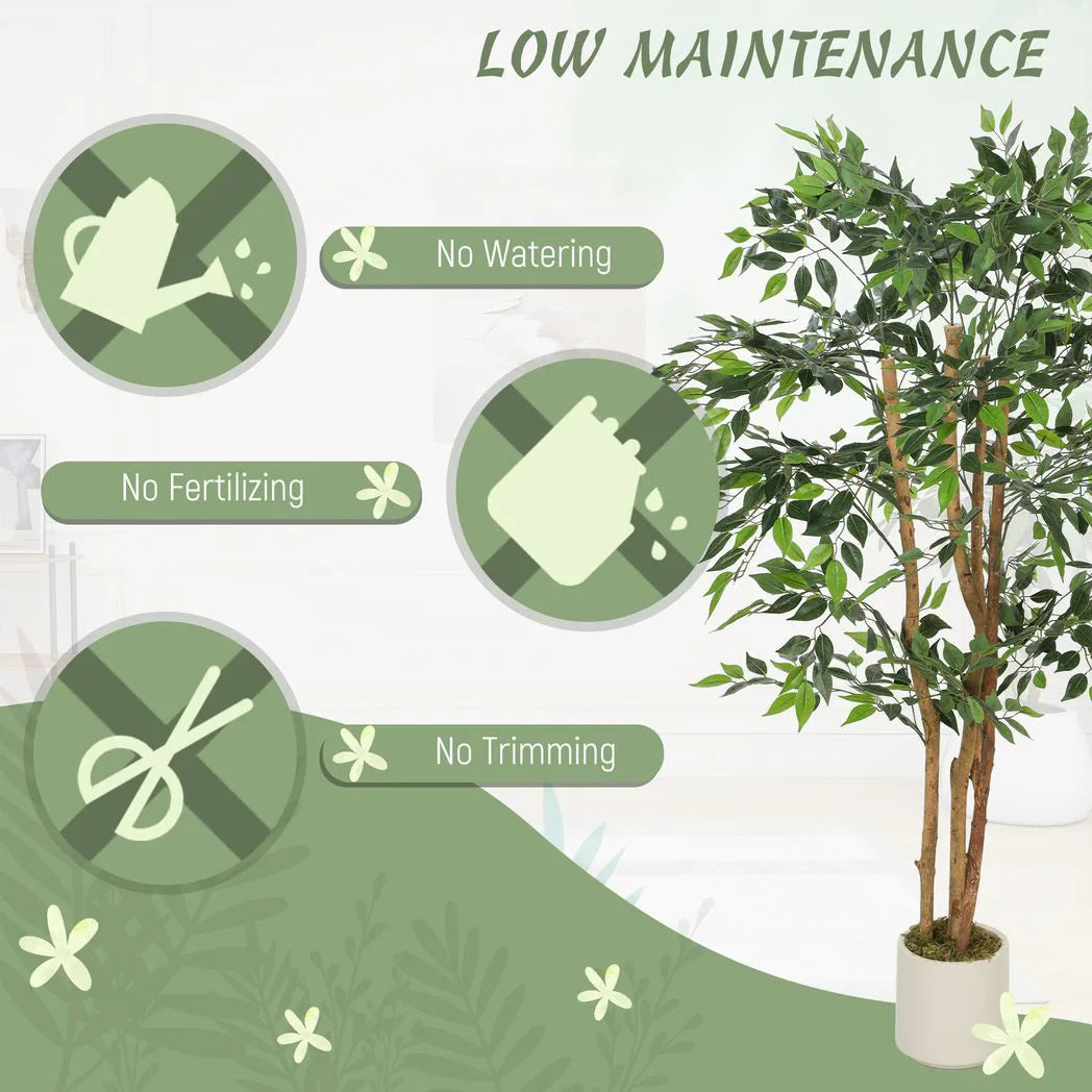 150cm Artificial Ficus Tree, Fake Potted Tree with Solid Wood Trunk and Pot for Indoor, Green
