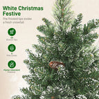 60 cm Prelit Small Christmas Tree, Snow Flocked Tabletop Mini Xmas Tree with 35 LED Lights, Pine Cones and Linen Cover Base, Battery Operated, Green