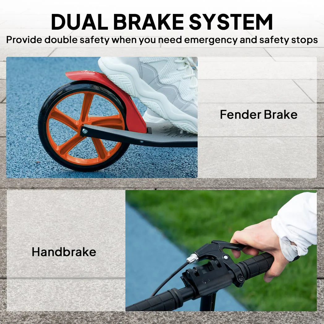 One-click Folding Kick Scooter for 14 w/ Adjustable Handlebar, Push Scooter with Kickstand, Dual Brake System, Red