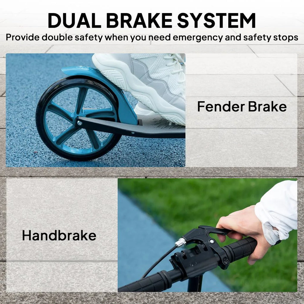 One-click Folding Kick Scooter for 14 w/ Adjustable Handlebar, Push Scooter with Kickstand, Dual Brake System, Blue