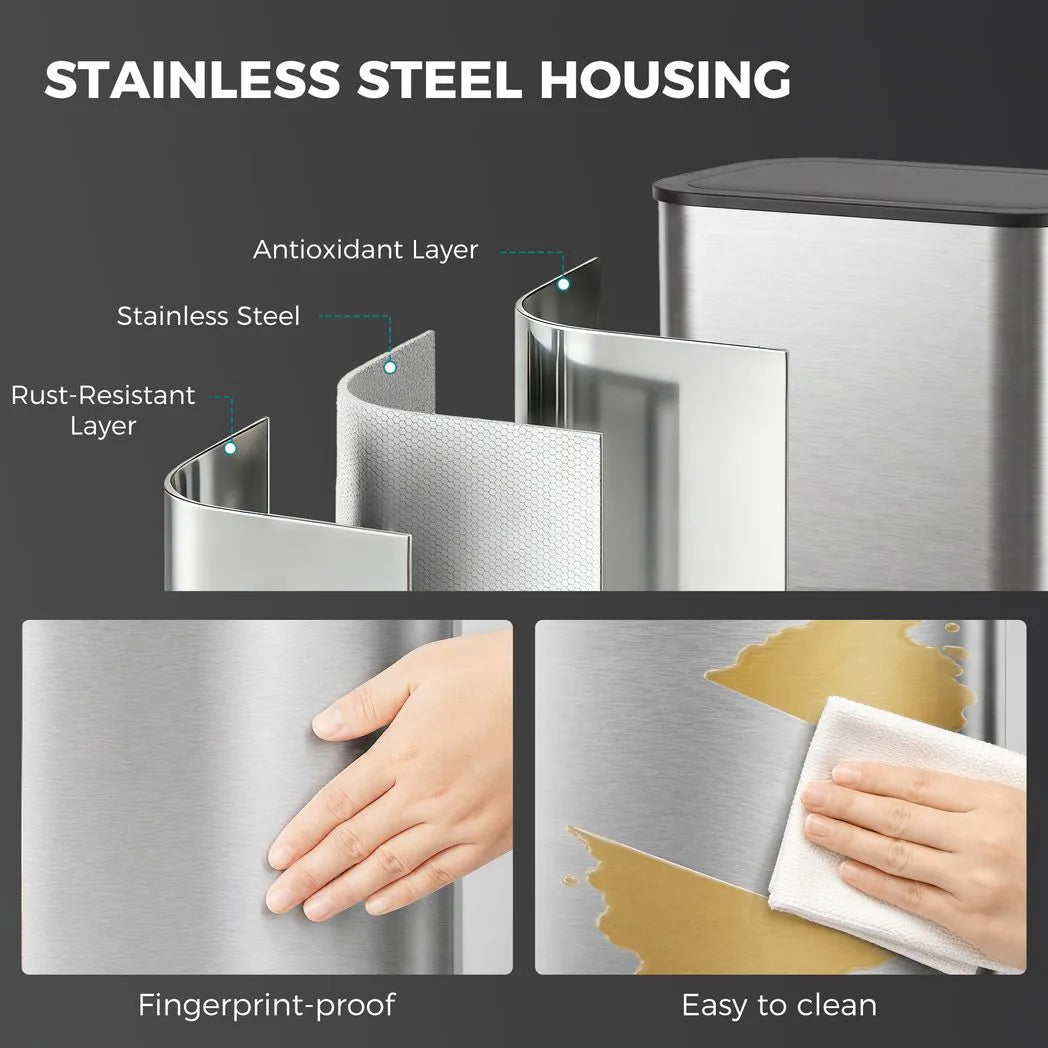 55L Sensor Bin for Kitchen, Touchless Automatic Waste Rubbish Bin, Stainless Steel, Battery Operated, Silver Tone