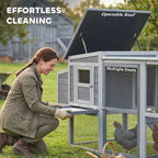 PawHut Large Chicken Coop, Wooden Hen House with Covered Run, Nesting Box, Pull-Out Tray, Opening Asphalt Roof