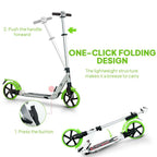 Folding Kick Scooter, Adjustable Ride On Scooter with 200mm Big Wheels and Double Shock Absorption, Urban Scooter for 14 Teens Adult, Green