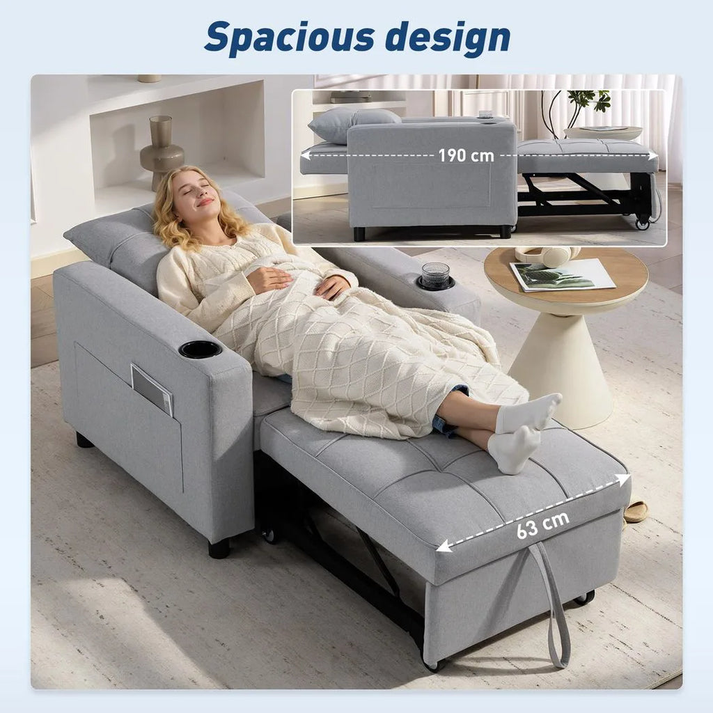 3-in-1 Single Sofa Bed, Convertible Sleeper Chair Bed - Light Grey