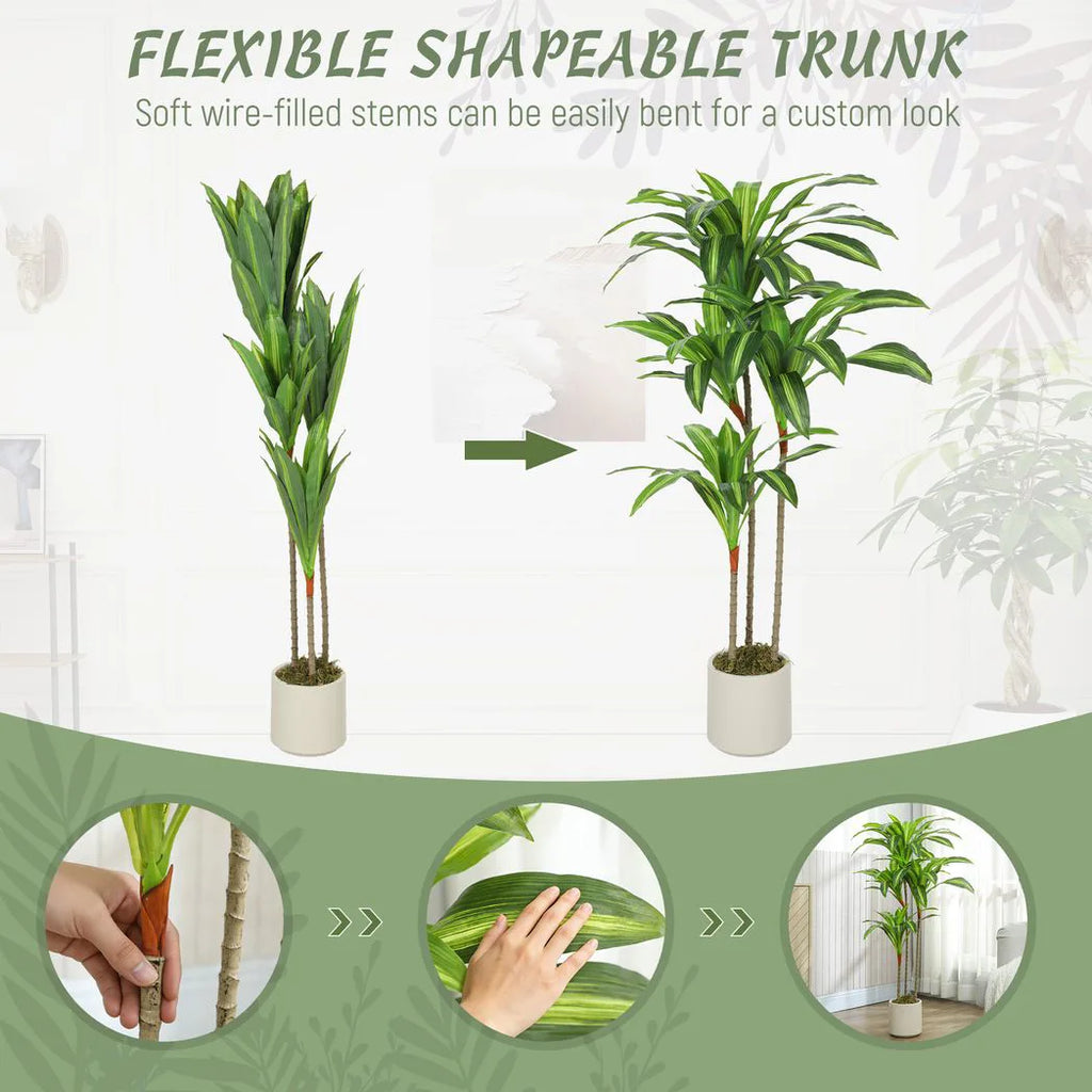 120cm Artificial Dracaena Tree with Bendable Trunks - Green
