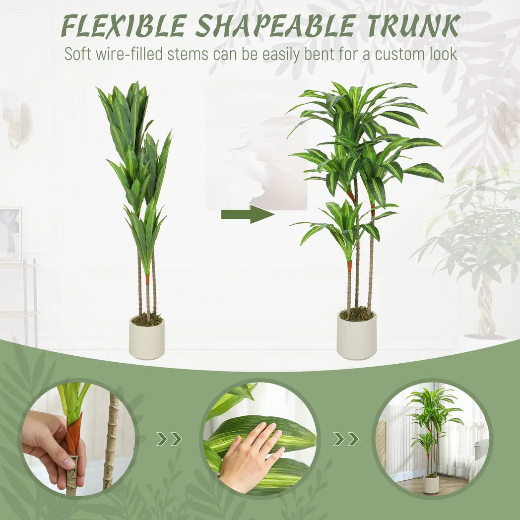 120cm Artificial Dracaena Tree with Bendable Trunks - Green
