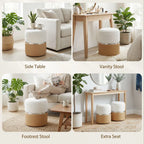 Nesting Round Ottoman with Storage Set of 2 - Cream/Brown