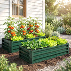Outsunny Set of 2 Raised Beds for Garden, Galvanised Outdoor Planters for Herbs Vegetables, Use for Patio Balcony, Green