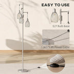 170.5cm Industrial Dimmable Standing Lamp, 3-Light Floor Lamp with Steel Wire Cage Lampshades, Silver Tone