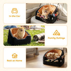 PawHut Dog Car Seat, Detachable Washable Dog Booster Seat with Thick Cushion, Seat Belt, Pockets for Small Under 10kg, Brown