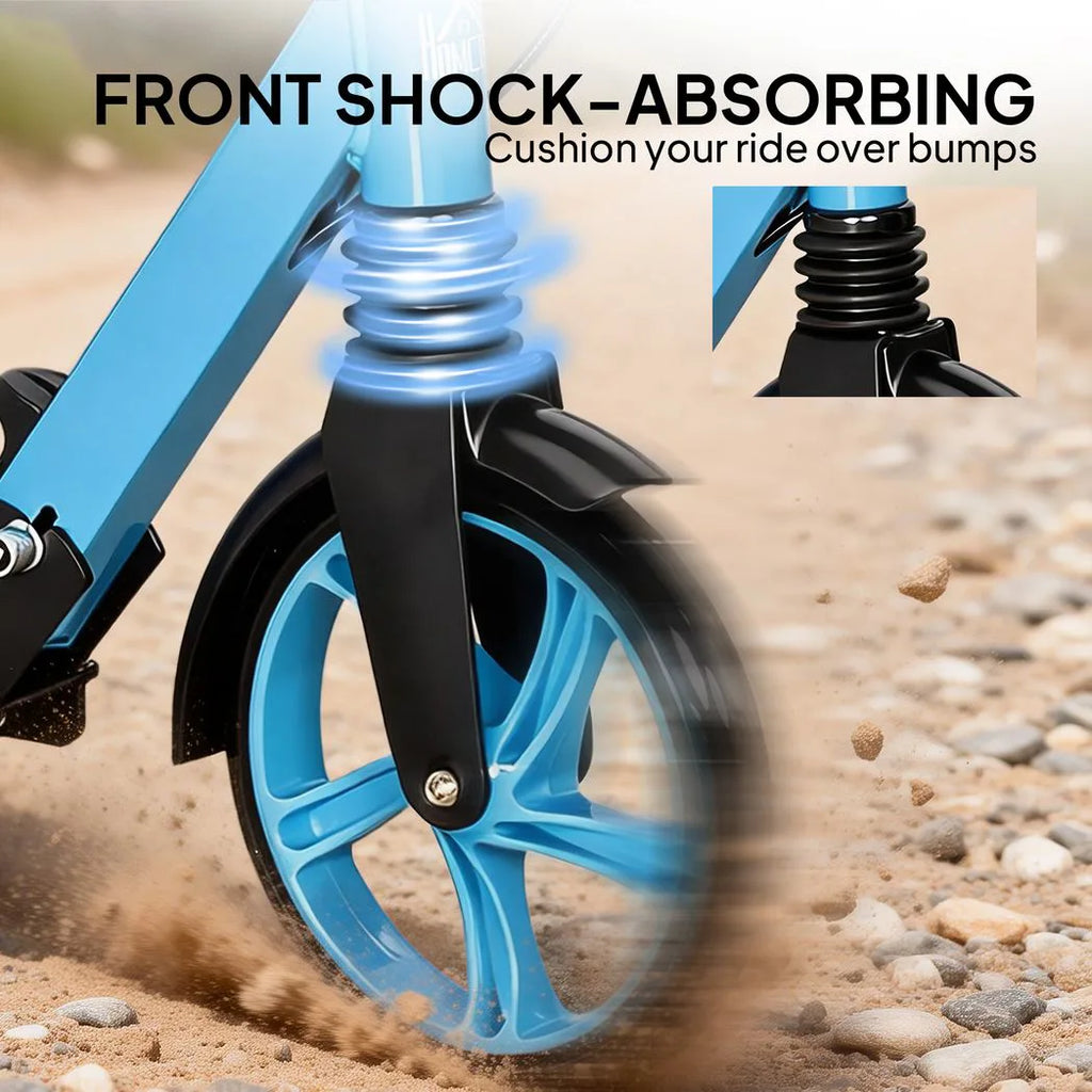 One-click Folding Kick Scooter for 14 w/ Adjustable Handlebar, Push Scooter with Kickstand, Dual Brake System, Blue