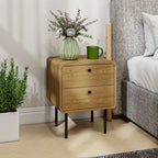 Bedside Table with 2 Drawers and Steel Legs - Oak