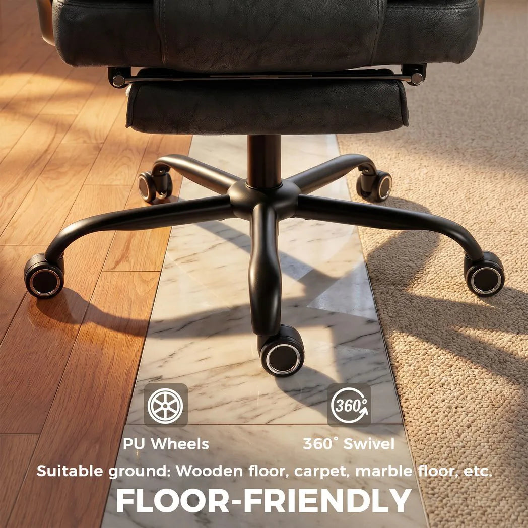 Executive Office Chair, Leathaire Big and Tall Office Chair 180 kg with Wide Seat, Reclining, Lumbar Support, Black