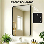 Rectangular Wall Mirror, 90 x 60 cm Wall Mounted Bathroom Mirror with Aluminium Alloy Frame and Tempered Glass, Black