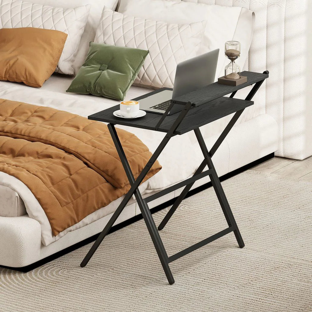 70 cm Folding Computer Desk with Monitor Shelf - Black