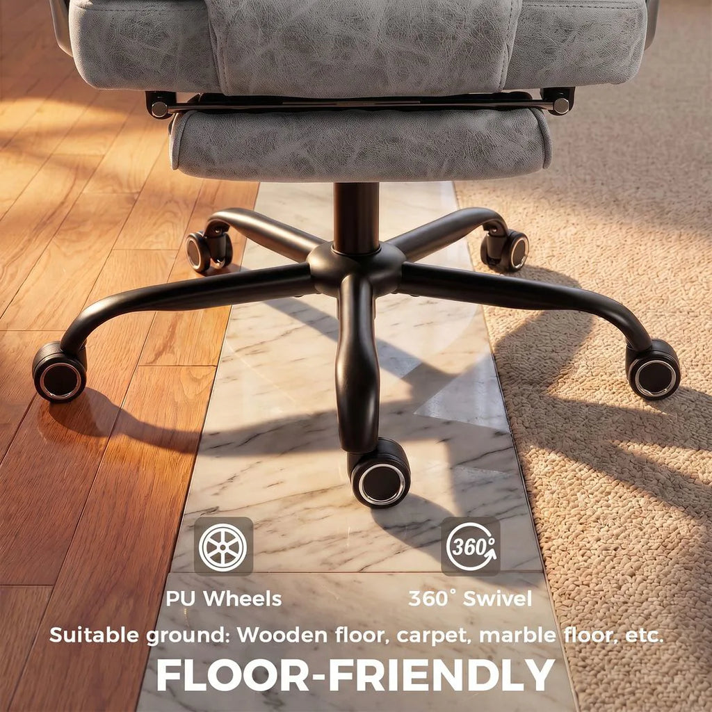 Executive Office Chair, Leathaire Big and Tall Office Chair 180 kg with Wide Seat, Reclining, Lumbar Support, Grey
