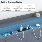 Floating Bed Frame, Upholstered 5ft King Size Bed, Platform Bed with RGB LED Lights and Charging Station, Grey