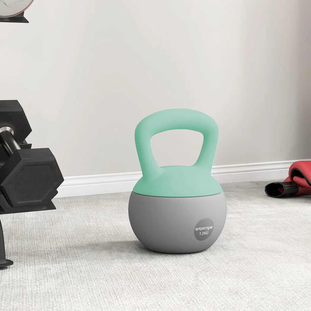 SPORTNOW 12KG Soft Kettlebell, Kettlebell with Non-Slip Handle for Home Gym, Weight Lifting, Strength Training, Green/Grey