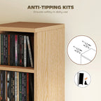 Set of 2 CD Media Display Shelf Unit Tower Rack with Adjustable Shelves, Natural