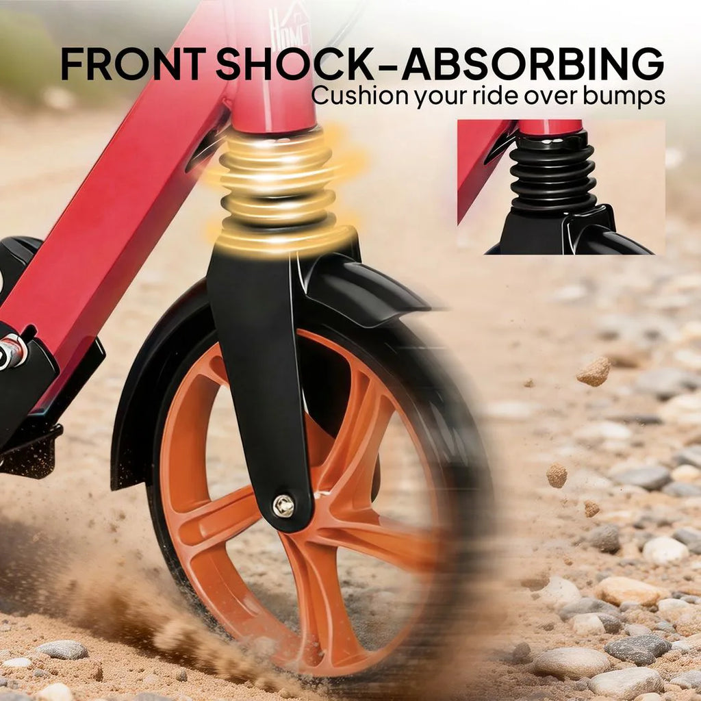 One-click Folding Kick Scooter for 14 w/ Adjustable Handlebar, Push Scooter with Kickstand, Dual Brake System, Red