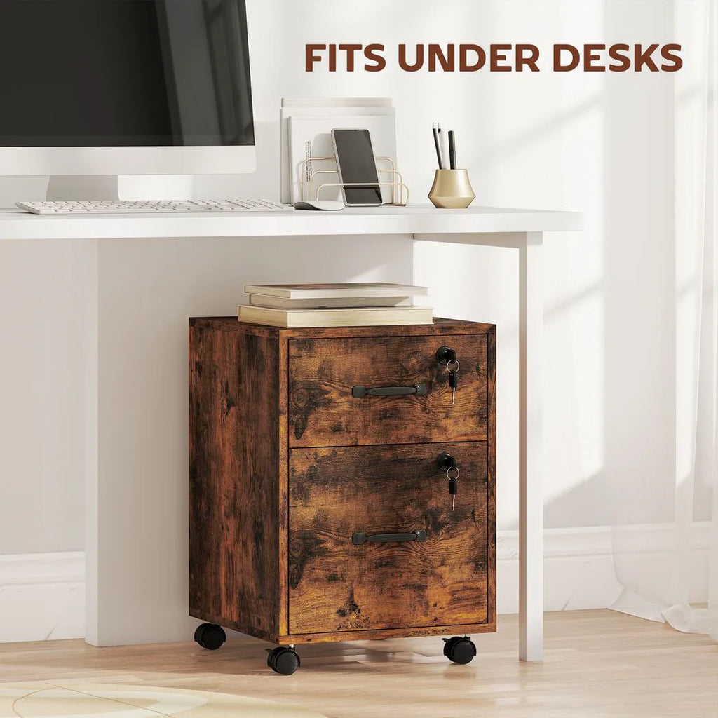 Rolling File Cabinet with 2 Drawers, Mobile Filing Cabinet with Hanging File Folder for Letter Sized Documents, Rustic Brown