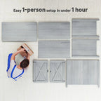 Outsunny Wooden Garden Shed, Outdoor Fir Wood Storage Shed with Shelf and Double Doors, Light Grey
