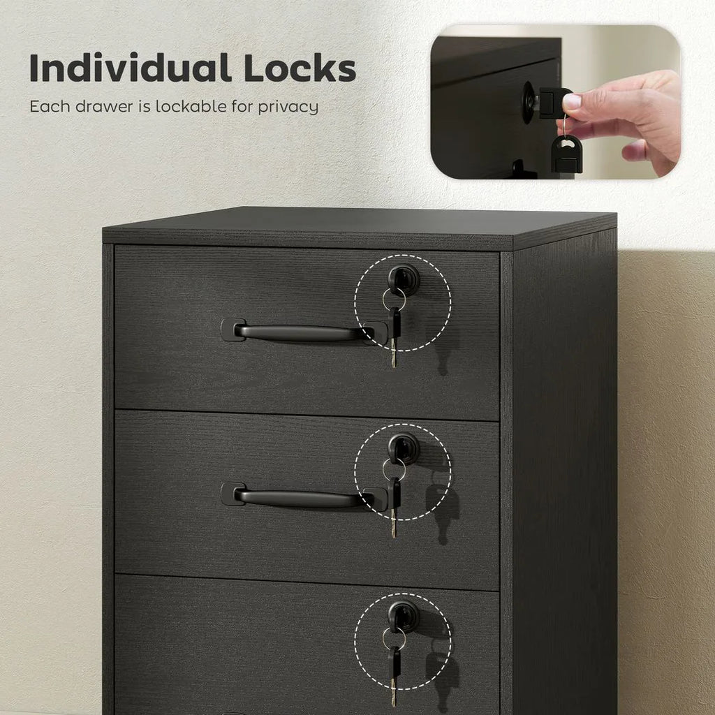 Three Drawer Wood-Effect Filing Cabinet - Black