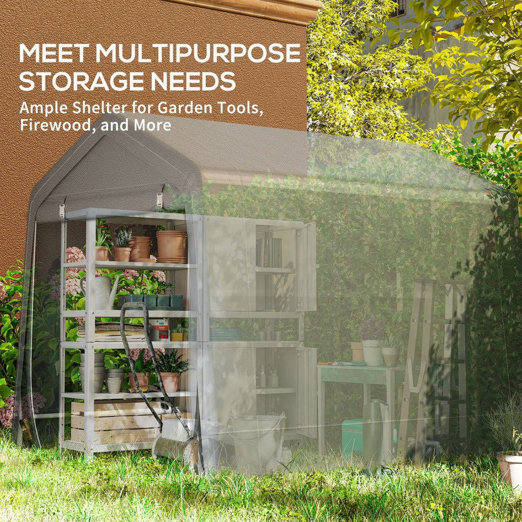 Outsunny 8 x 6.5 ft Outdoor Garden Storage Shed, Waterproof Bike Tent with Double Roll-up Zipper Door for Garden Tools, Dark Grey