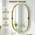 Wall Mirror, Bathroom Mirror with Elevated Aluminium Alloy Frame, 60 x 90 cm, Gold Tone