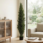 Set of 2 Decorative Artificial Plants Cypress in Weighted Pot, Fake Plant with 2035 Leaves, 150 cm