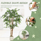150cm Artificial Ficus Tree, Fake Potted Tree with Solid Wood Trunk and Pot for Indoor, Green