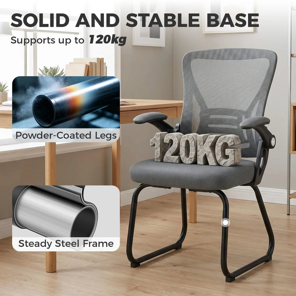Office Chair, Ergonomic Desk Chair No Wheels with Mesh Backrest and Steel Legs for Home Conference Room, Dark Grey