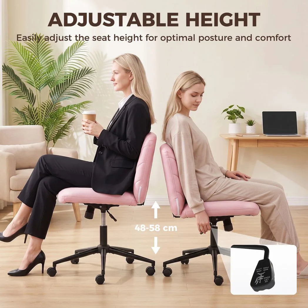 Home Office Desk Chair Height Adjustable Swivel Chair Cross Legged Wide Seat Swivel Wheels Pink