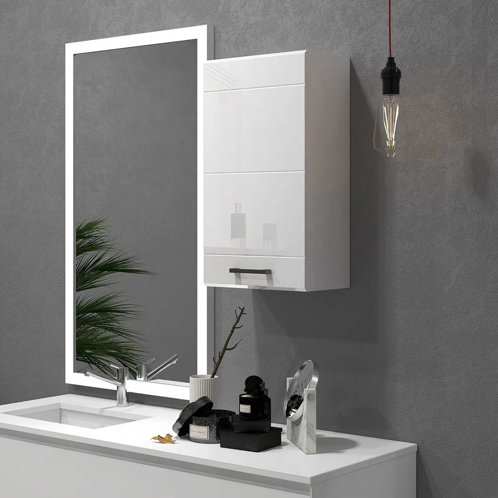 kleankin Bathroom Wall Cabinet, High Gloss Bathroom Storage Cabinet with Soft-Close Door, 3 Shelves, Adjustable Shelf, White
