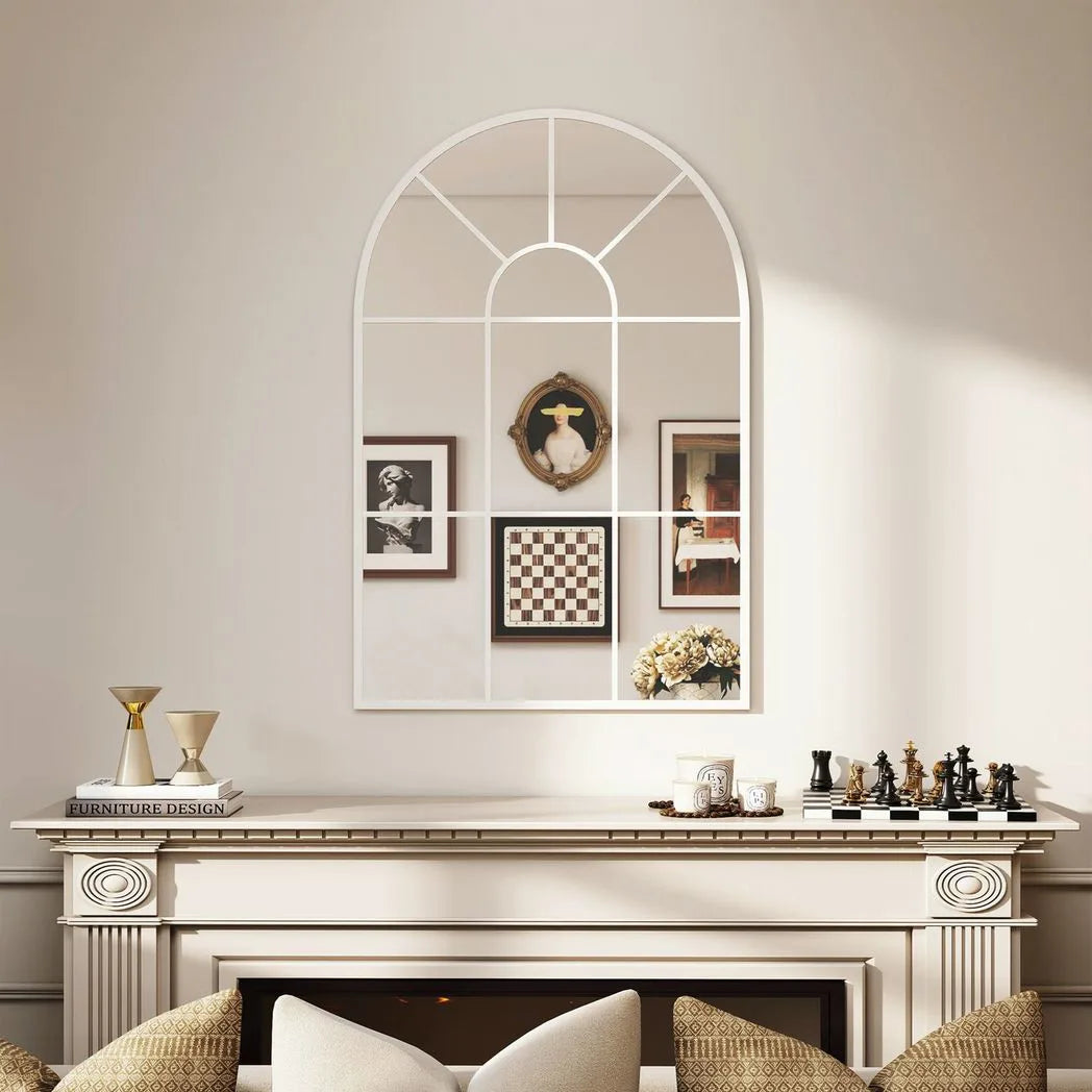 90 X 61cm Arched Grid Mirror - White