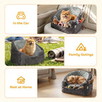 PawHut Dog Car Seat, Detachable Washable Dog Booster Seat with Thick Cushion, Seat Belt, Pockets for Small Under 10kg, Grey