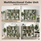 10-Cube Bookcase, 3-Tier Book Shelf with Solid Wood Legs, 140 cm Modern Bookshelf with Anti-Tip Kit, Light Green