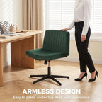 Flannel Criss Cross Legged Desk Chair, Armless Office Chair No Wheels, Green
