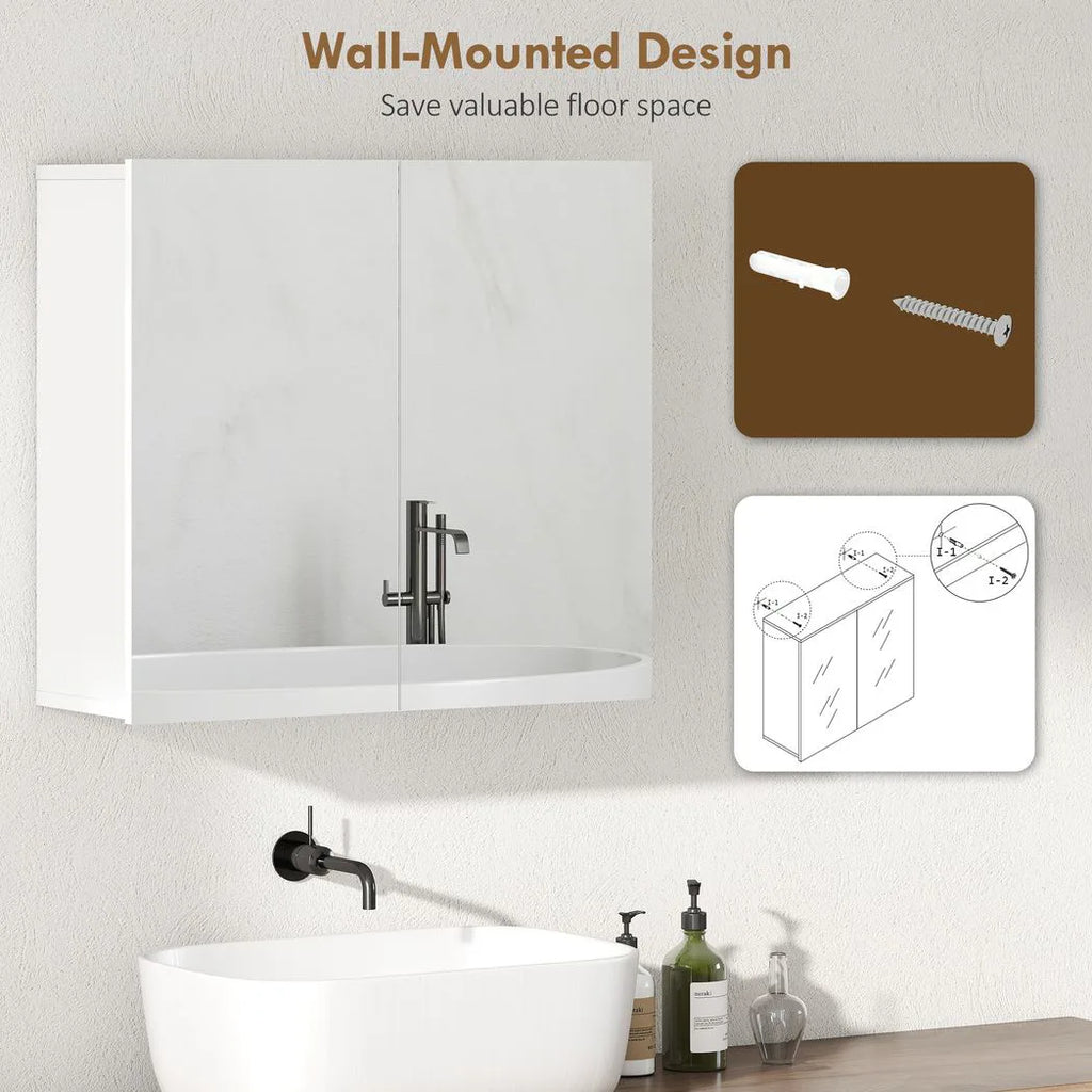 Double-Door Bathroom Mirror Cabinet - White