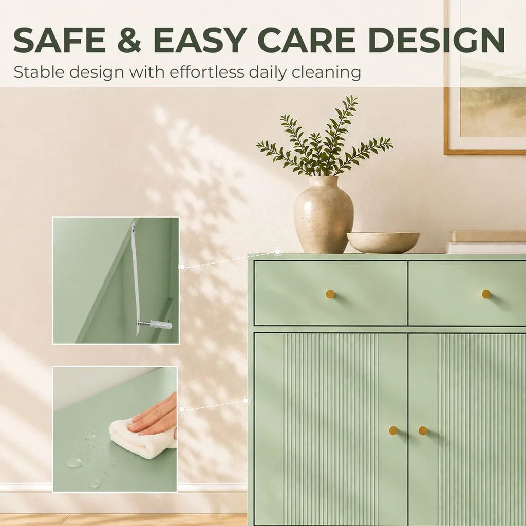 Modern Sideboard, Sideboard Storage Cabinet with 2 Drawers and Adjustable Shelf for Living Room, Light Green