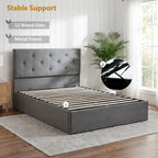 Double Bed Frame Gas End Lift Under Bed Storage Upholstered Platform Bed Tufted Headboard for 140 x 190 cm Mattress