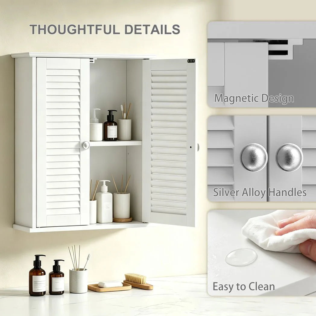 Bathroom Cabinet, Bathroom Wall Cabinet with Louvered Doors and Adjustable Shelf Storage for Kitchen, White