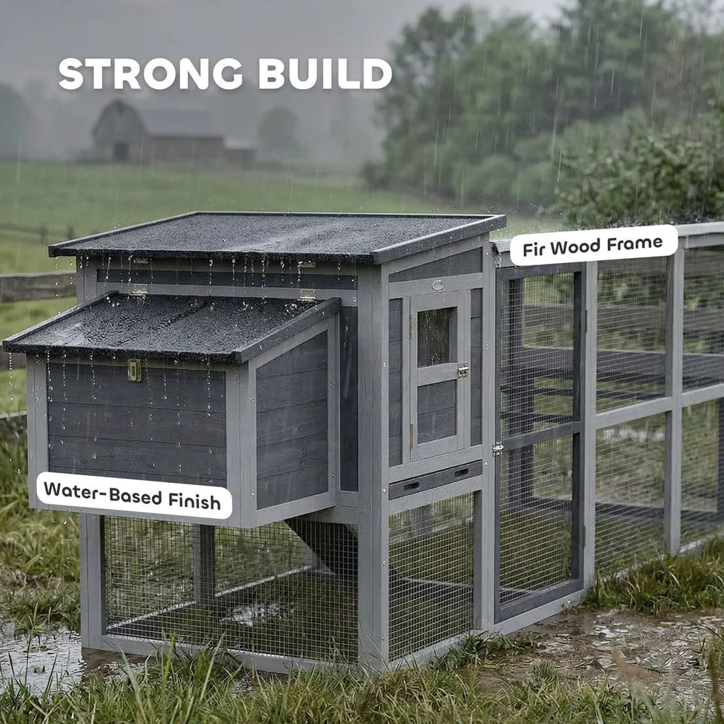 PawHut Large Chicken Coop, Wooden Hen House with Covered Run, Nesting Box, Pull-Out Tray, Opening Asphalt Roof