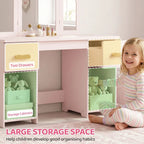 AIYAPLAY Kids Dressing Table, Kids Vanity Table and Chair Set with Tri-Folding Mirror, 2 Drawers, 2 Cabinets for Girls 3, Pink